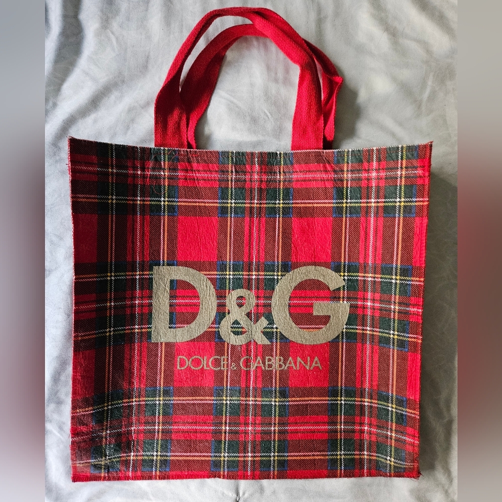 Dolce & Gabbana Red Plaid Reusable Tote Bag
